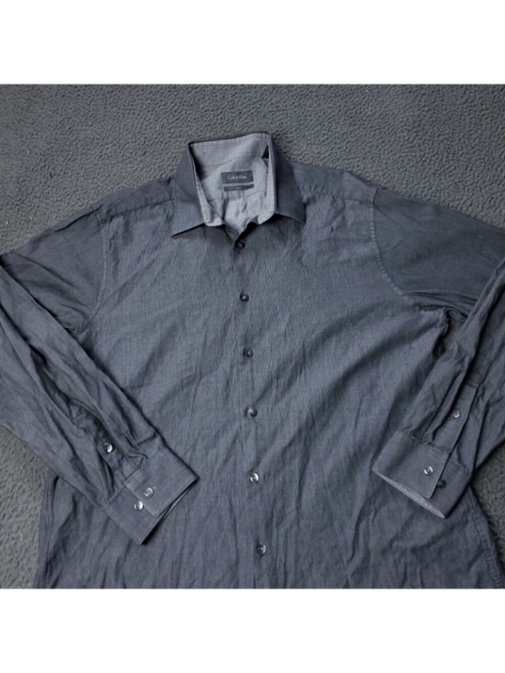 Calvin Klein Slim Button Shirt Mens 16 16.5 34/35 Gray Cotton Dress Casual